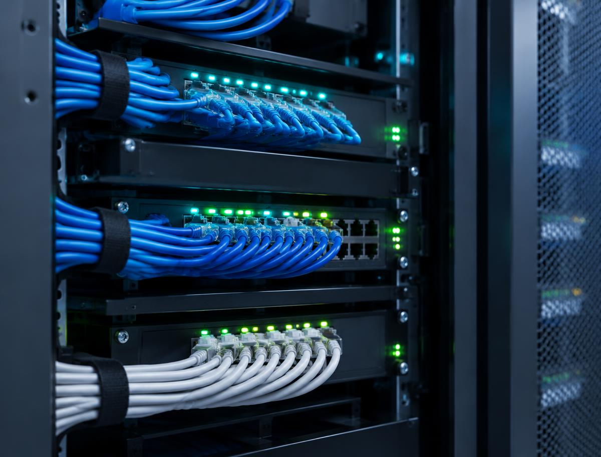 Neatly cabled office network cabinet